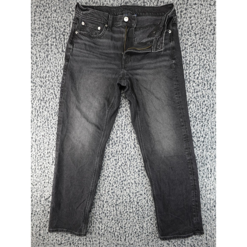 American Eagle Jeans Womens 8 Black Super High Rise Mom Straight Distressed